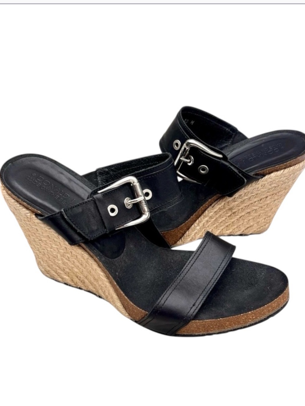 Donald J Pliner | Ghita Black Leather Wedge Sandals Size 10M